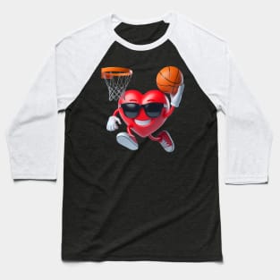 Funny Heart Dunking Basketball Valentines Day Mens Boys Kids Baseball T-Shirt